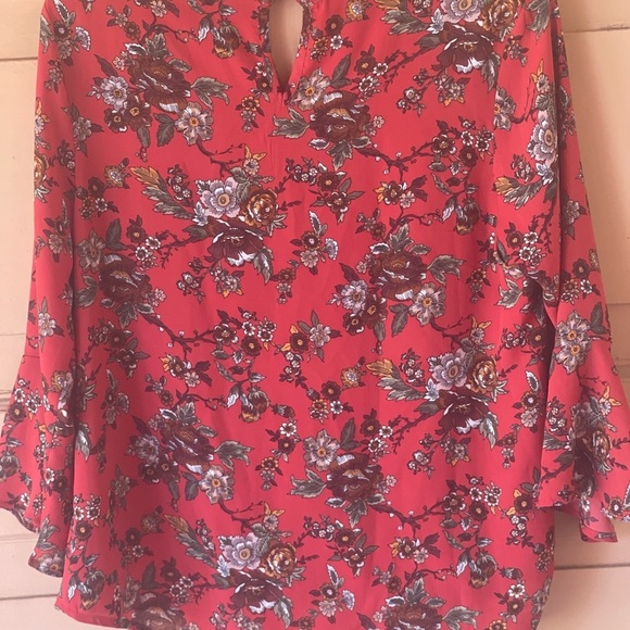 Monteau Red and Gray Wrap Blouse with Bell Sleeves NWOT - Picture 10 of 11
